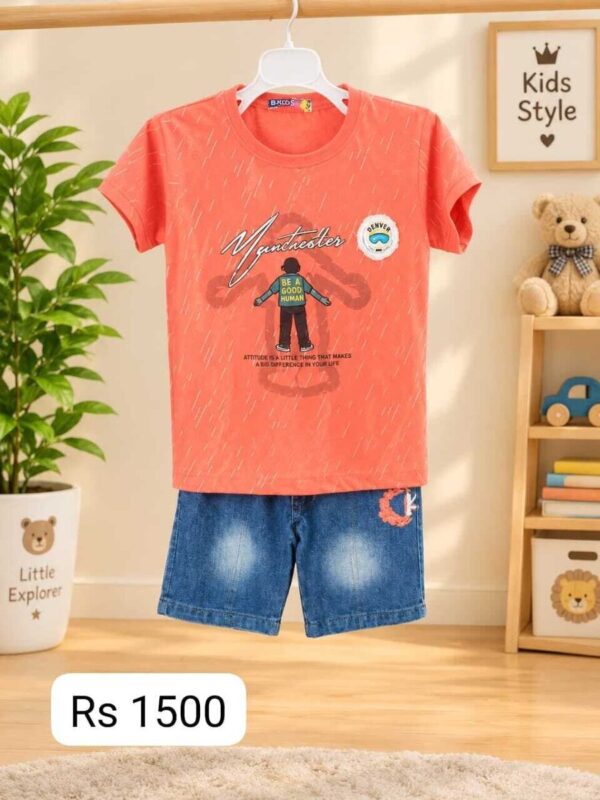 Boys' Coral Graphic Tee & Denim Shorts