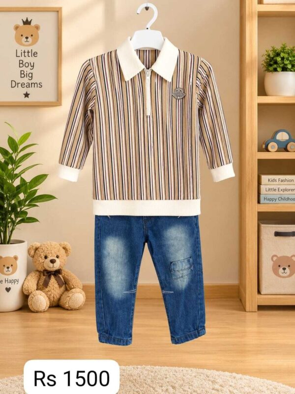 Boys' Striped Polo Sweater & Jeans Set