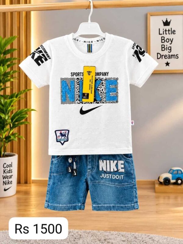Boys' White Sports Tee & Denim Shorts