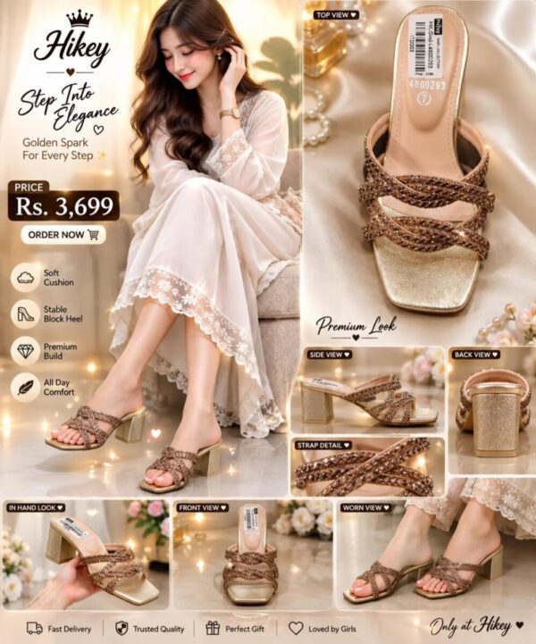 Women's Braided Crystal Block Heel