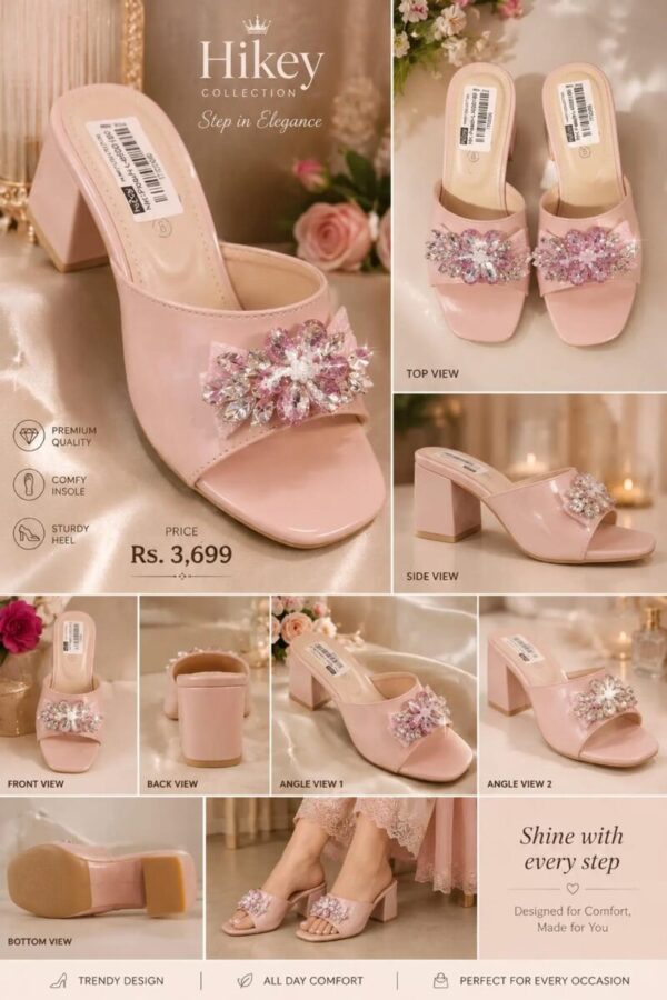 Women's Crystal Bow Block Heel